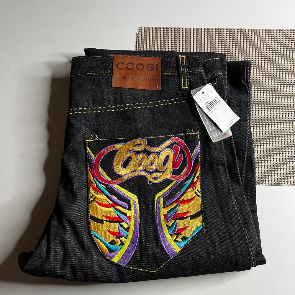 Coogi Authentic Australian Mens Black Denim Embroidered Jeans W36 L34 New